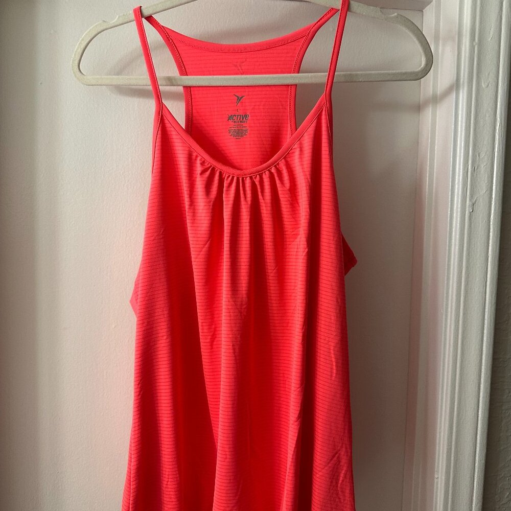 Old Navy Active Bright Orange Strappy Workout Tank With Drawstring Hem